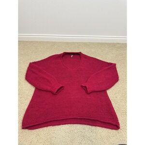 Free People All Mine Sweater Womens XS V Neck Tunic Raspberry Knit Alpaca Blend